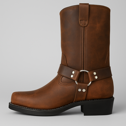 Harry  Mid-Calf Cowboy Boots | Buckle Detail Block Heel Cowboy Boots