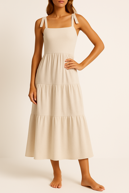 Women’s A-Line Dress – Lightweight Cotton – Tiered Midi – Adjustable Sleeveless Fit