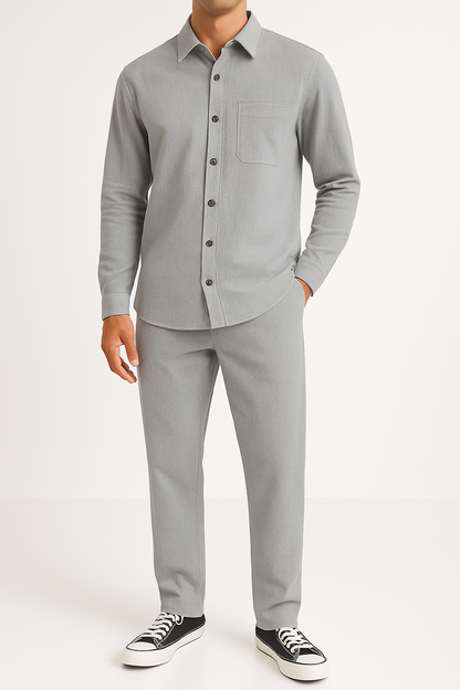 Men’s Corduroy Shirt and Pants Set – Relaxed Fit – Button-Up – Straight Leg Casual