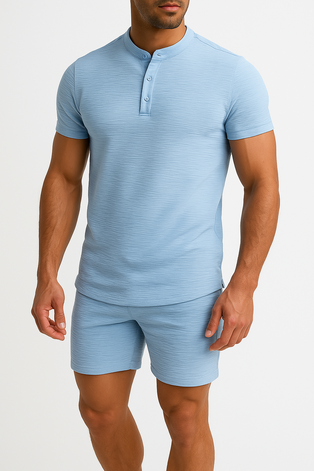 Men’s Henley Shirt – Cotton Linen Blend – Regular Fit – Short Sleeve Casual Top