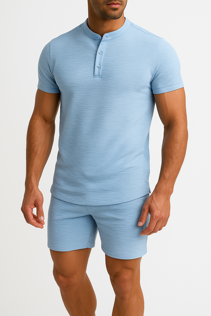 Men’s Henley Shirt – Cotton Linen Blend – Regular Fit – Short Sleeve Casual Top