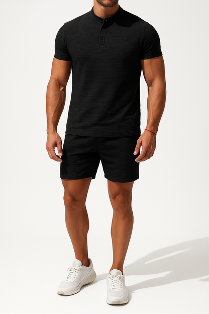 Men’s Henley Shirt – Cotton Linen Blend – Regular Fit – Short Sleeve Casual Top