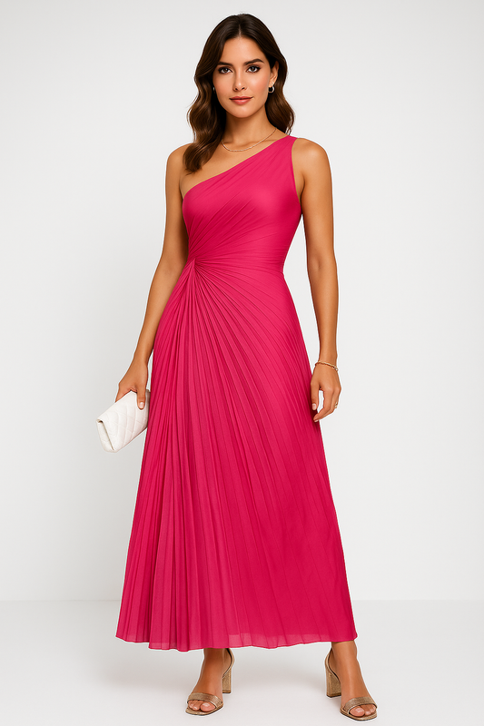 Women’s Maxi Dress – One Shoulder – Ruched Waist – Cut-Out – Elegant Fit