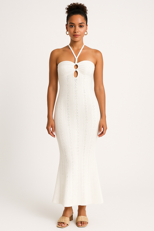 Women’s Evening Gown – Slim Fit – Halter Neck – Crochet – Fishtail Hem – Keyhole Detail