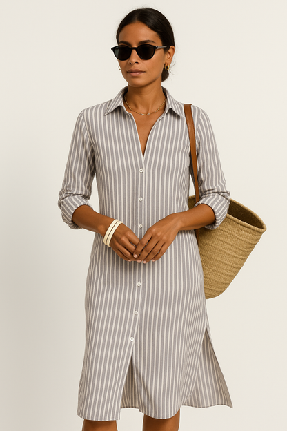 Women’s Shirt Dress – Relaxed Fit – Button Down – Midi Length – Breathable Blend