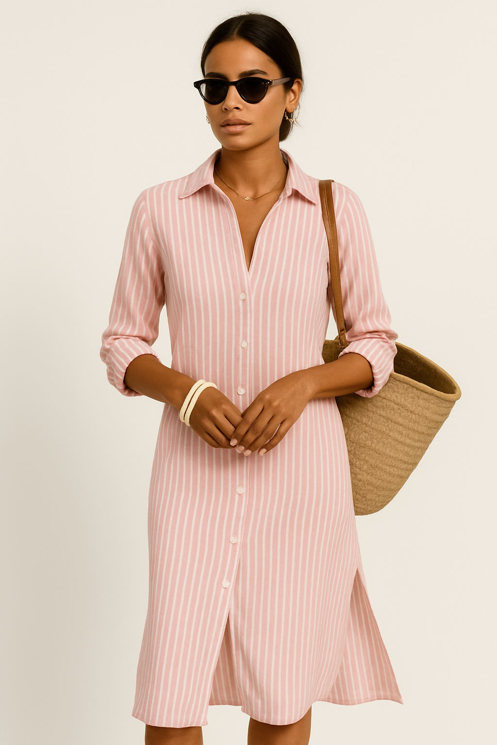 Women’s Shirt Dress – Relaxed Fit – Button Down – Midi Length – Breathable Blend