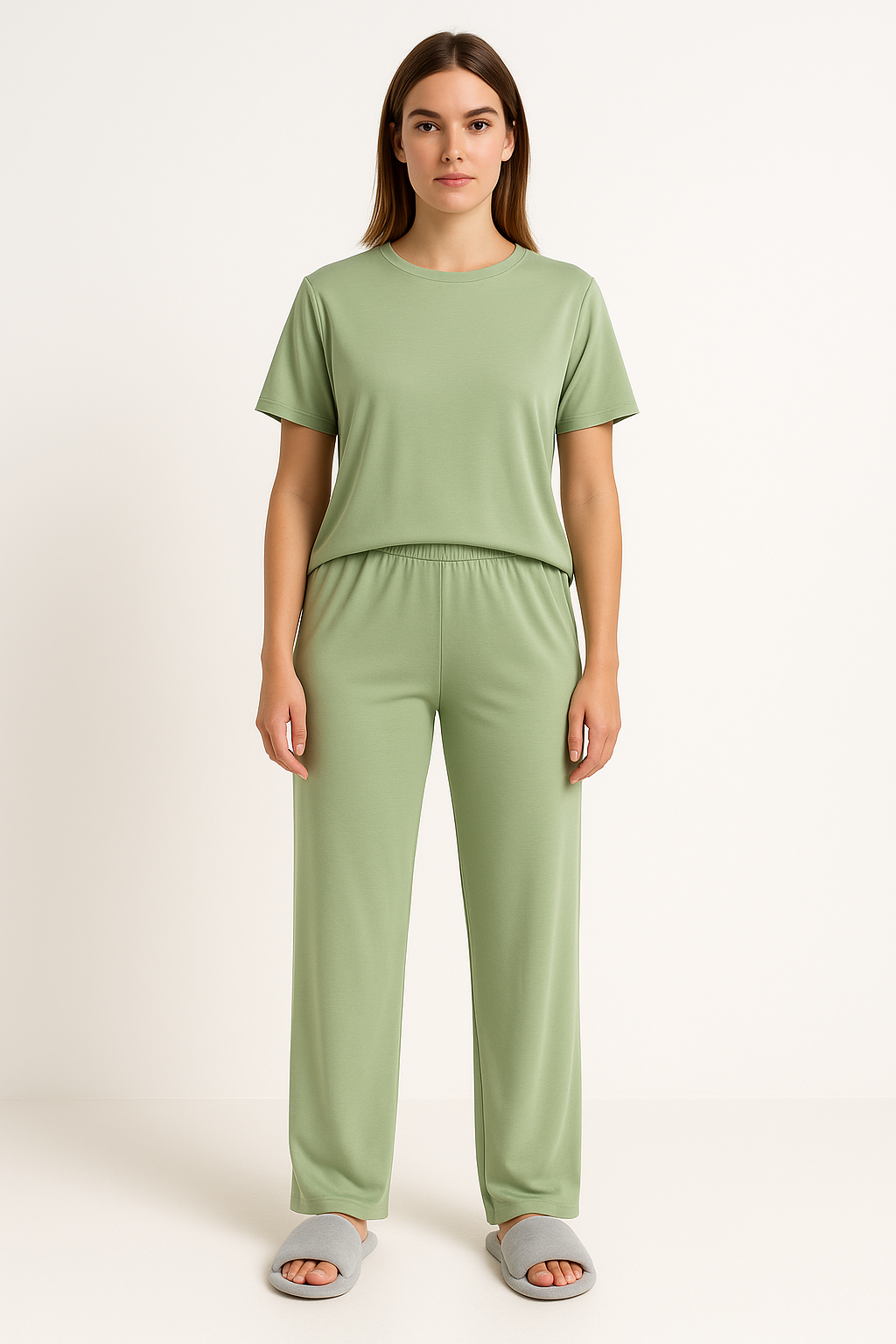 Women’s Lounge Set – Soft Knit – Cropped Top – Wide-Leg Pants – Relaxed Fit