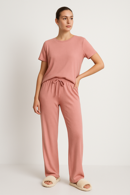 Women’s Lounge Set – Soft Knit – Cropped Top – Wide-Leg Pants – Relaxed Fit