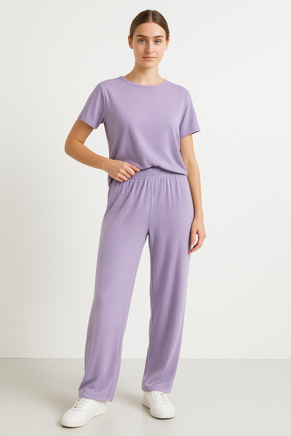 Women’s Lounge Set – Soft Knit – Cropped Top – Wide-Leg Pants – Relaxed Fit