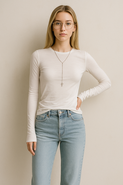 Women’s Long Sleeve Top – Slim Fit – Breathable Blend – Round Neck – Soft Knit