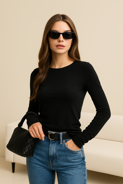 Women’s Long Sleeve Top – Slim Fit – Breathable Blend – Round Neck – Soft Knit