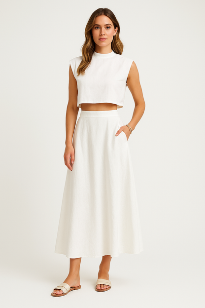 Women’s Two-Piece Set – Sleeveless Crop Top & High-Waisted Skirt – Breathable Blend