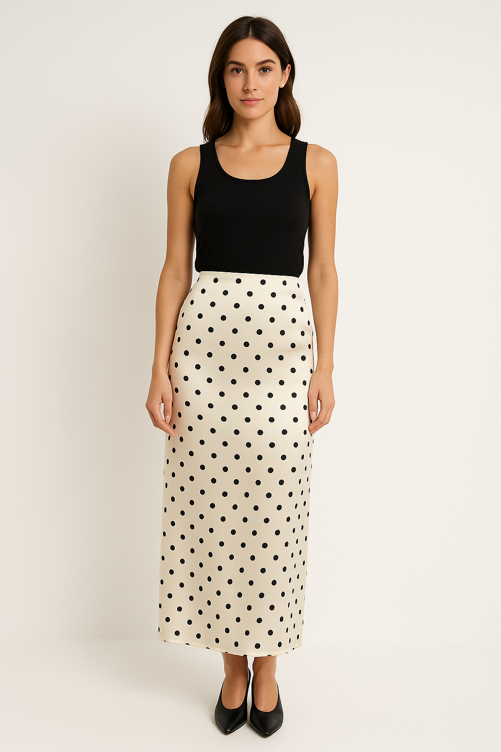 Women’s Pencil Skirt – Slim Fit – Polka Dot Midi-Length Elegant Wear