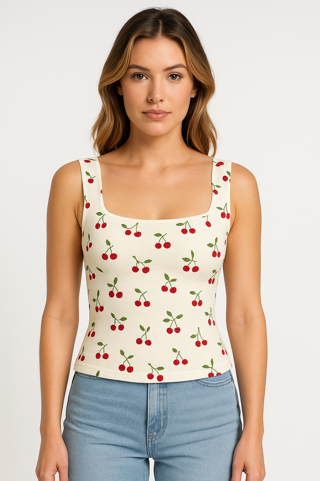 Women’s Crop Top – Slim Fit – Square Neck – Floral Print – Breathable Blend