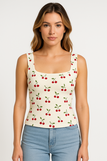 Women’s Crop Top – Slim Fit – Square Neck – Floral Print – Breathable Blend