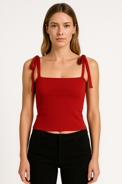 Women’s Crop Top – Slim Fit – Square Neck – Adjustable Tie Straps – Soft Stretch Fabric