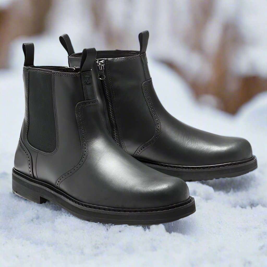 Men’s Chelsea Boots – Streamlined Fit – Leather Feel – Elastic Sides – Rubber Sole
