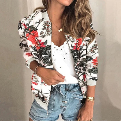 Women’s Bomber Jacket – Floral Print – Relaxed Fit – Cotton Blend