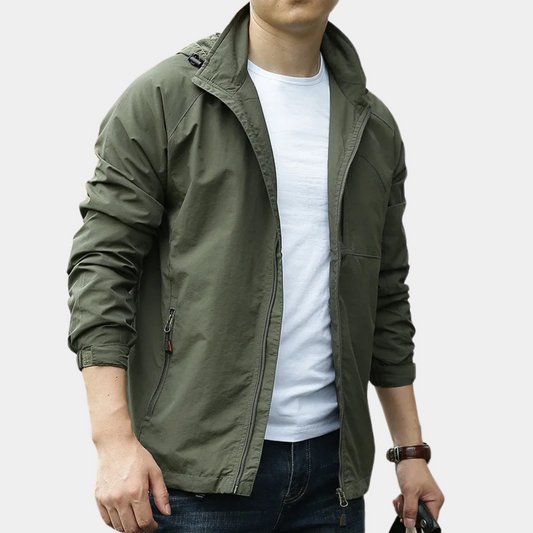 Men’s Jacket – Slim Fit – Water-Resistant – Stand Collar – Zipper Pockets – Casual Wear