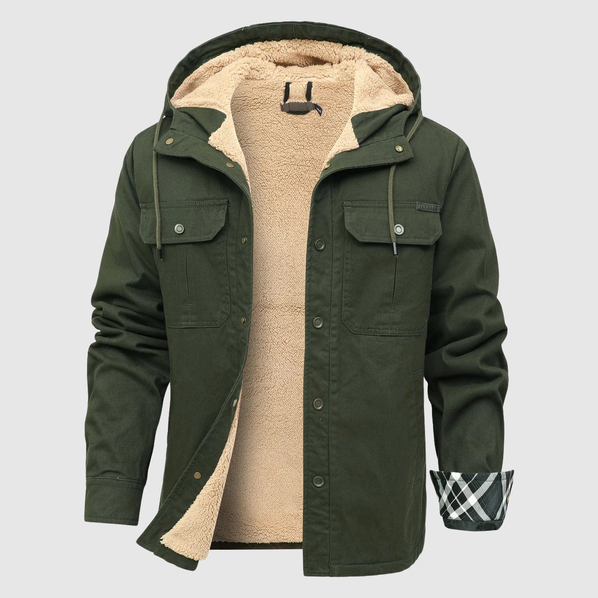 Oliver Hooded Jacket | Button Front Plaid Lined Cuffs Jacket