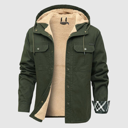 Oliver Hooded Jacket | Button Front Plaid Lined Cuffs Jacket