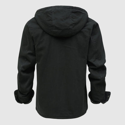 Oliver Hooded Jacket | Button Front Plaid Lined Cuffs Jacket