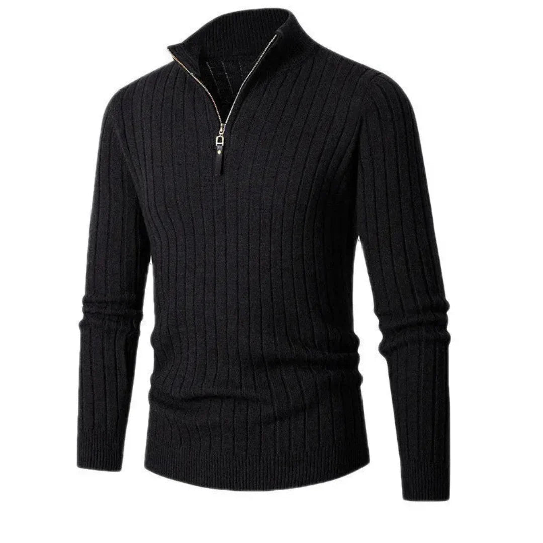 Jack Ribbed Half-Zip Sweater | Regular Fit Solid Long Sleeve Sweater