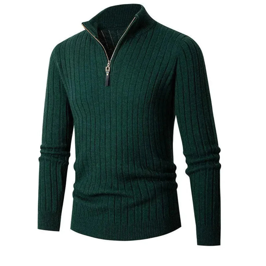 Jack Ribbed Half-Zip Sweater | Regular Fit Solid Long Sleeve Sweater