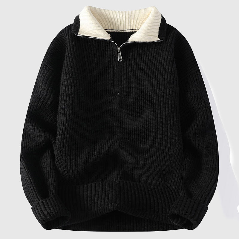 Joshua Ribbed Relaxed Fit Polo Sweater | Colorblock Collared Hip-Length Sweater