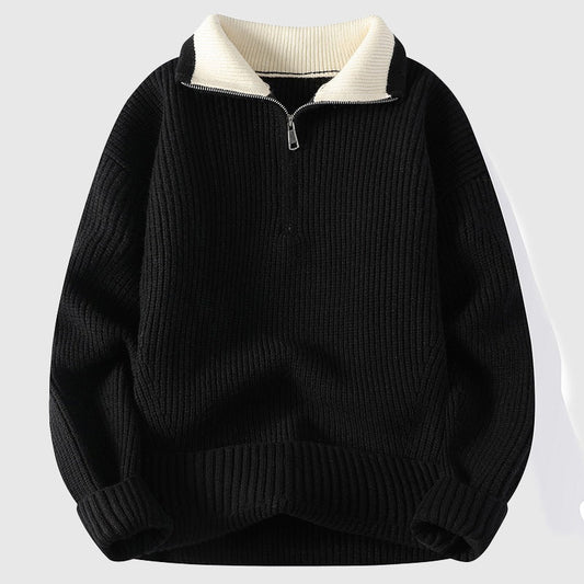 Joshua Ribbed Relaxed Fit Polo Sweater | Colorblock Collared Hip-Length Sweater