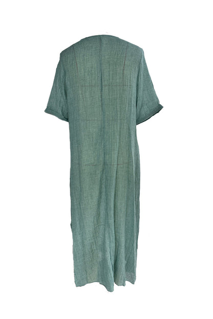 Women's Maxi Dress - Lightweight Cotton - V-Neck - Short Sleeve - Relaxed Fit