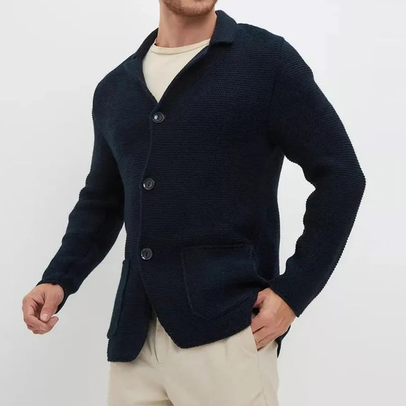 Harry Regular Fit Button Front Cardigan | Collared Patch Pockets Cardigan