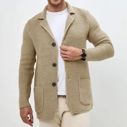 Harry Regular Fit Button Front Cardigan | Collared Patch Pockets Cardigan