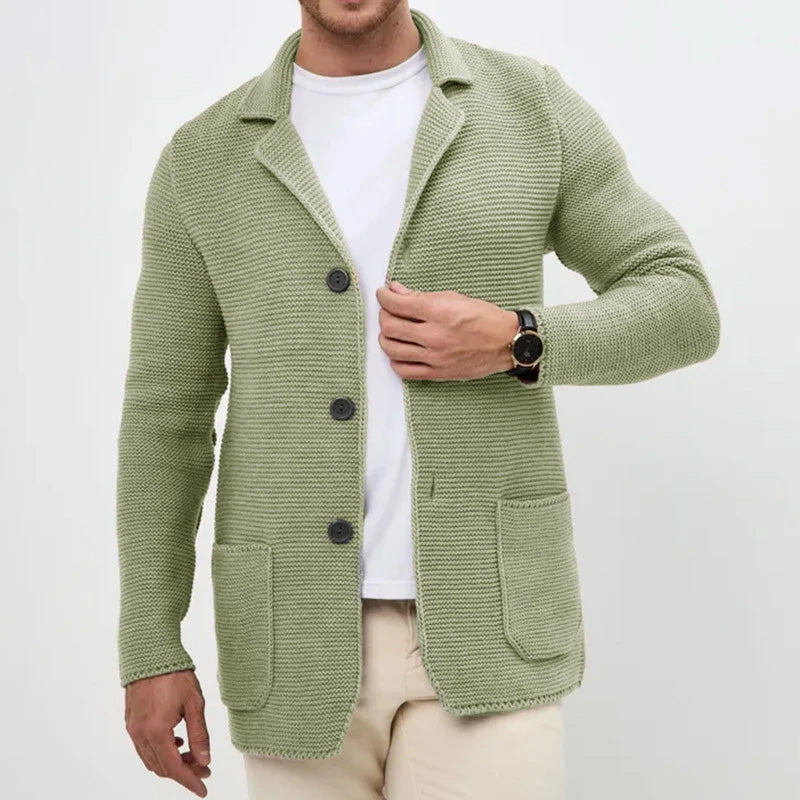 Harry Regular Fit Button Front Cardigan | Collared Patch Pockets Cardigan