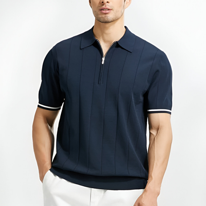 Men’s Polo Shirt – Slim Fit – Zip Neck – Soft Knit – Ribbed Trim – Smart Casual