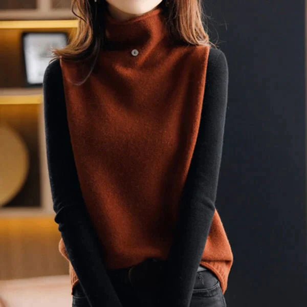 Women’s Sleeveless Sweater – Wool Feel – Turtleneck – Relaxed Fit – Hip Length Layering Piece