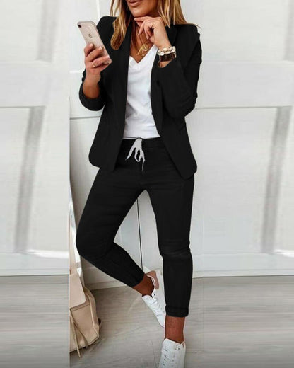 Women’s Blazer and Jogger Set – Relaxed Fit – Tapered Leg – Soft Breathable Fabric
