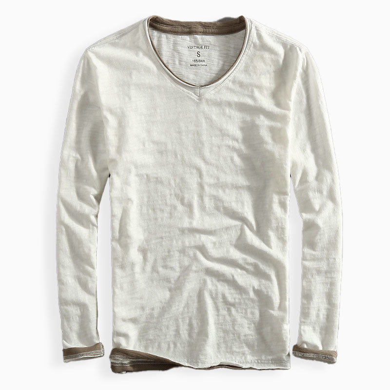 Men’s Long Sleeve Shirt – Relaxed Classic Fit – V-Neck – Soft Knit Casual Wear