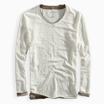 Men’s Long Sleeve Shirt – Relaxed Classic Fit – V-Neck – Soft Knit Casual Wear
