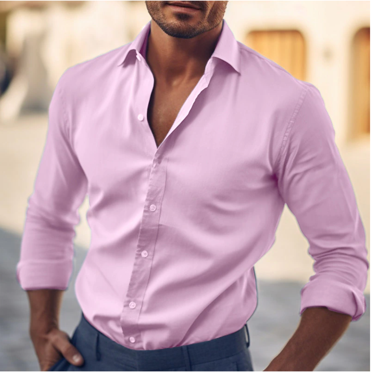 Men’s Slim Fit Shirt – Button Down – Long Sleeve – Cotton Feel – Smart Casual Wear
