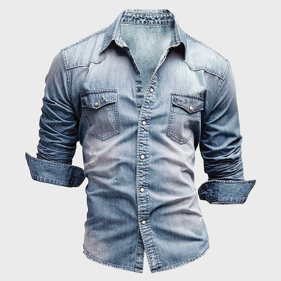 Men’s Denim Shirt – Slim Fit – Long Sleeve – Button Down – Chest Pockets