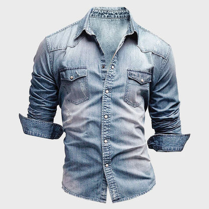 Men’s Denim Shirt – Slim Fit – Long Sleeve – Button Down – Chest Pockets