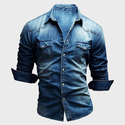 Men’s Denim Shirt – Slim Fit – Long Sleeve – Button Down – Chest Pockets