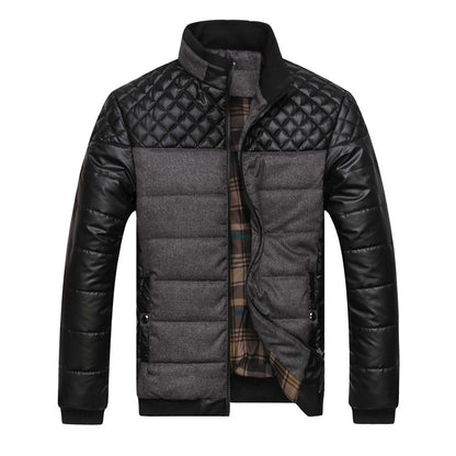 Theodore Quilted Down Jacket | Leather-Sleeve Contrast Panel Jacket