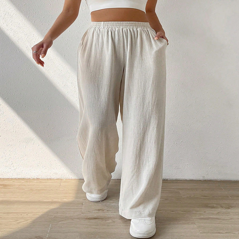 Women’s Wide-Leg Pants – Breathable Cotton – Mid Rise – Relaxed Fit – Elastic Waistband