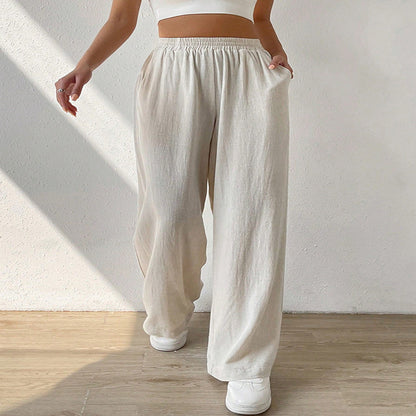 Women’s Wide-Leg Pants – Breathable Cotton – Mid Rise – Relaxed Fit – Elastic Waistband