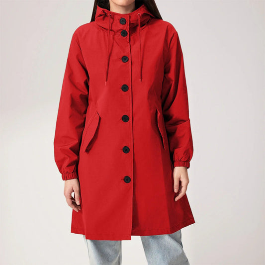 Women’s Trench Coat – Water-Resistant – Relaxed Fit – Hooded – Knee-Length Casual Wear