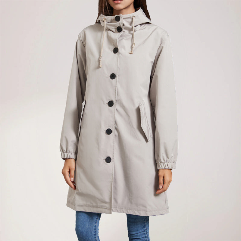 Women’s Trench Coat – Water-Resistant – Relaxed Fit – Hooded – Knee-Length Casual Wear