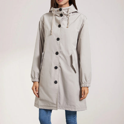 Women’s Trench Coat – Water-Resistant – Relaxed Fit – Hooded – Knee-Length Casual Wear