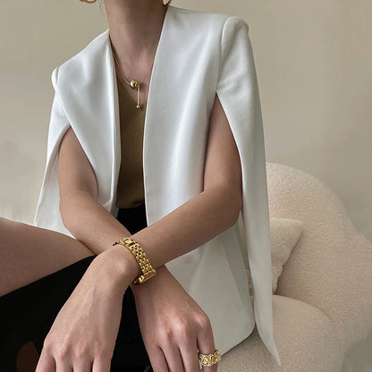 Women’s Cape Jacket – Tailored Fit – Open Front – Structured Silhouette – Wool Feel